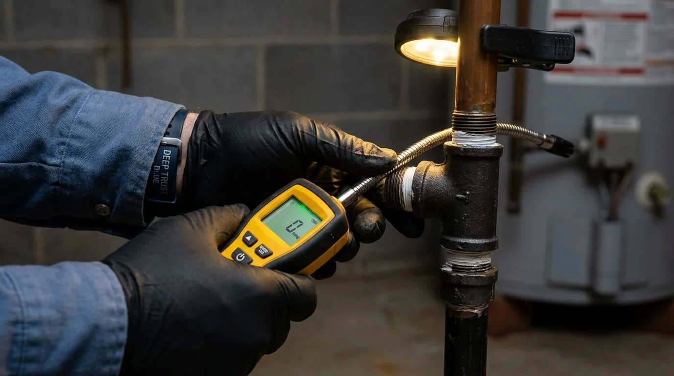 Gas leak detection with electronic sniffer by Johns Plumbing LLC in College Station