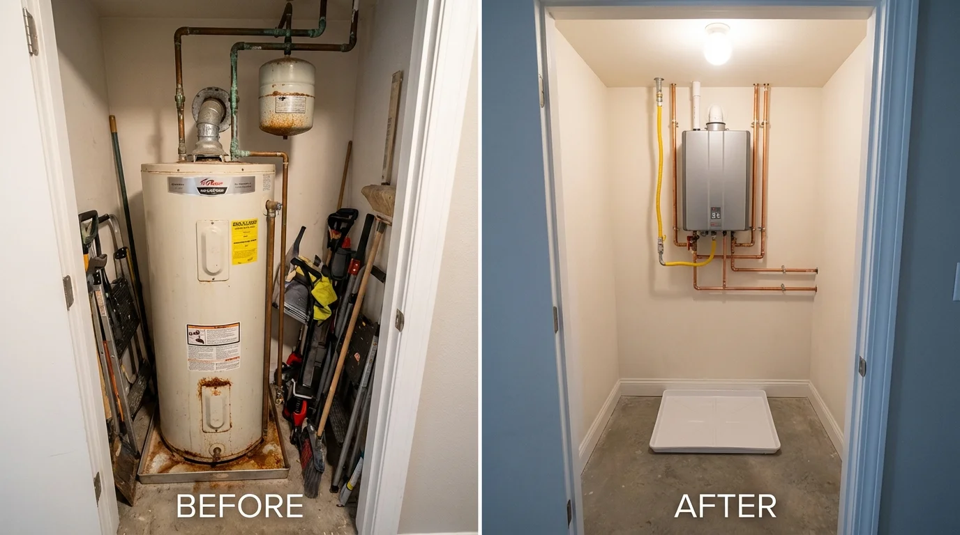 Tank water heater versus wall-mounted tankless unit comparison for College Station, TX homeowners
