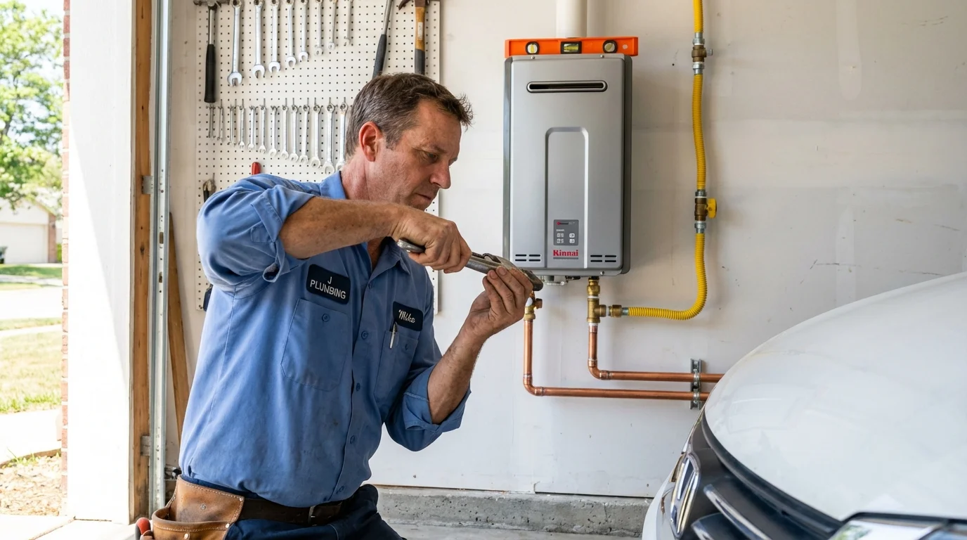 Tankless water heater installation by a Johns Plumbing LLC plumber in College Station