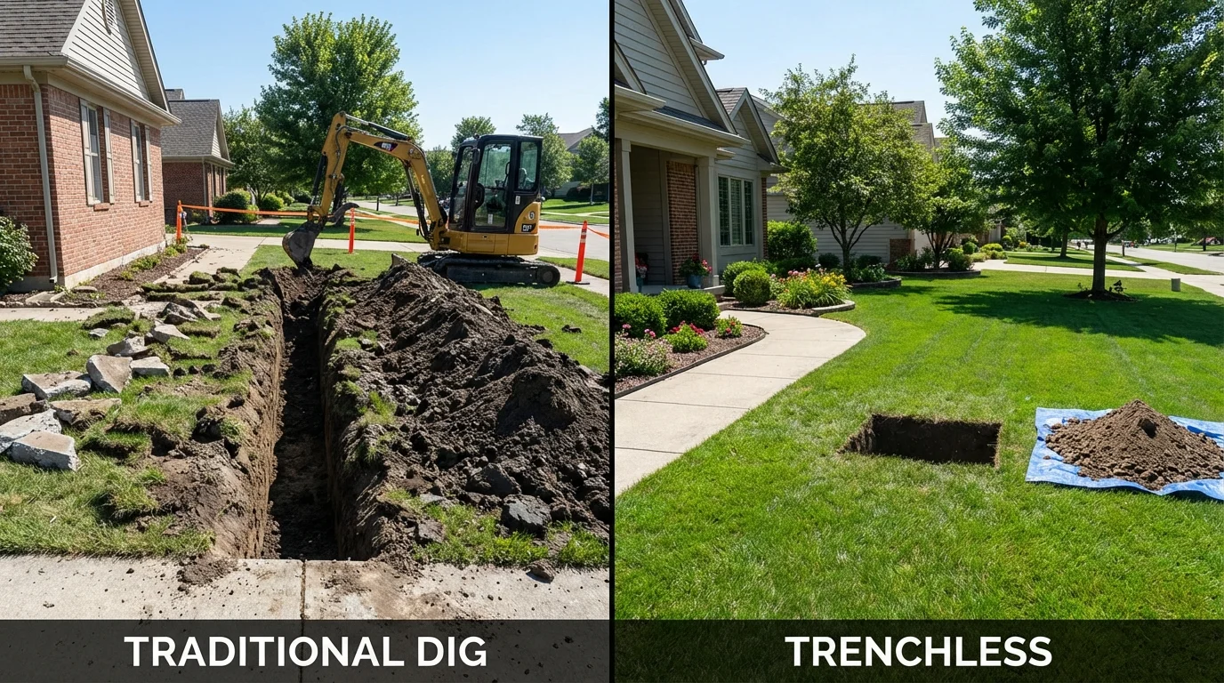 Trenchless sewer repair with minimal yard damage versus traditional excavation in College Station, TX